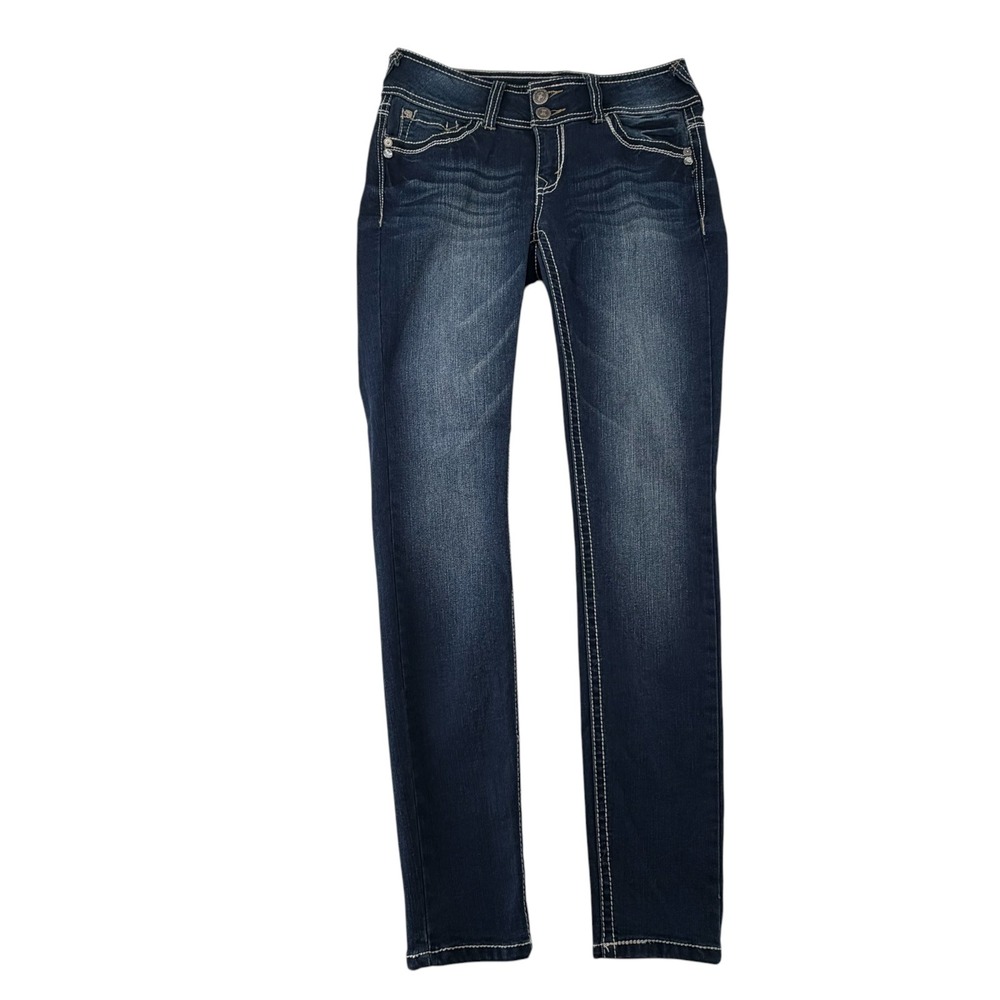 Wallflower Skinny Jeans Womens 3 Dark Blue Embellished Contrast Stitch Y2K Denim
